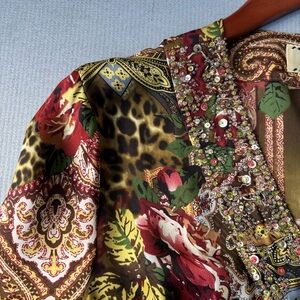 IXE | Fairy Whimsy Boho Floral Beaded Gypsy Silk Babydoll Y2K Tunic | Size M